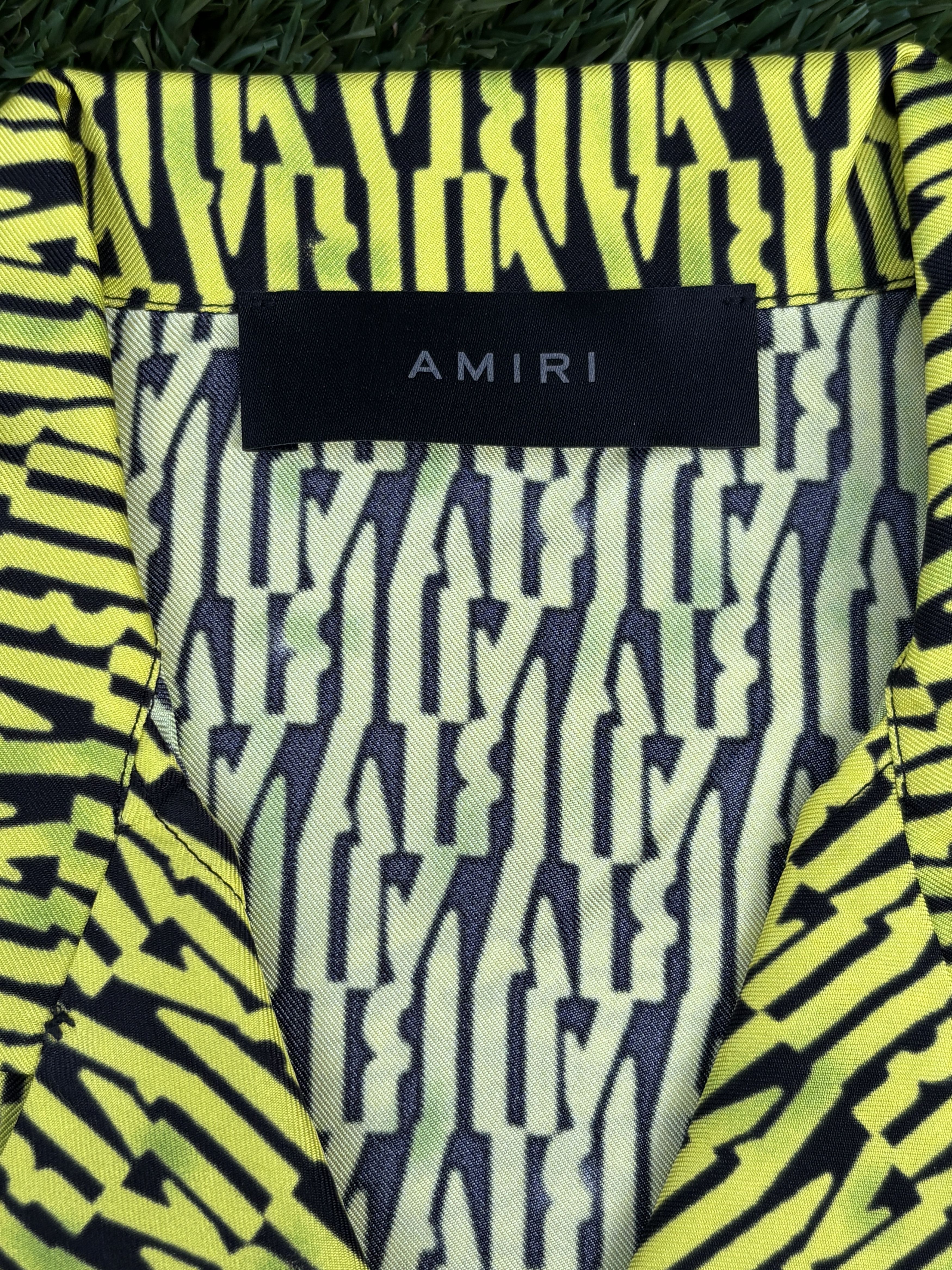 Amiri Amiri Stencil Repeat Silk Shirt - Black Lime Green Size US M / EU 48-50 / 2 - 8 Thumbnail