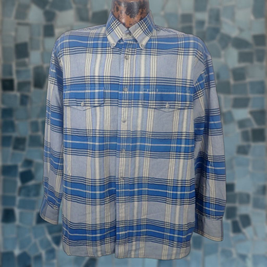 Wrangler VINTAGE Wrangler Plaid Button-Down Shirt Wrangler Blue Plaid Cowboy Mens Cotton Flannel Shirt XL Size US XL / EU 56 / 4 - 1 Thumbnail