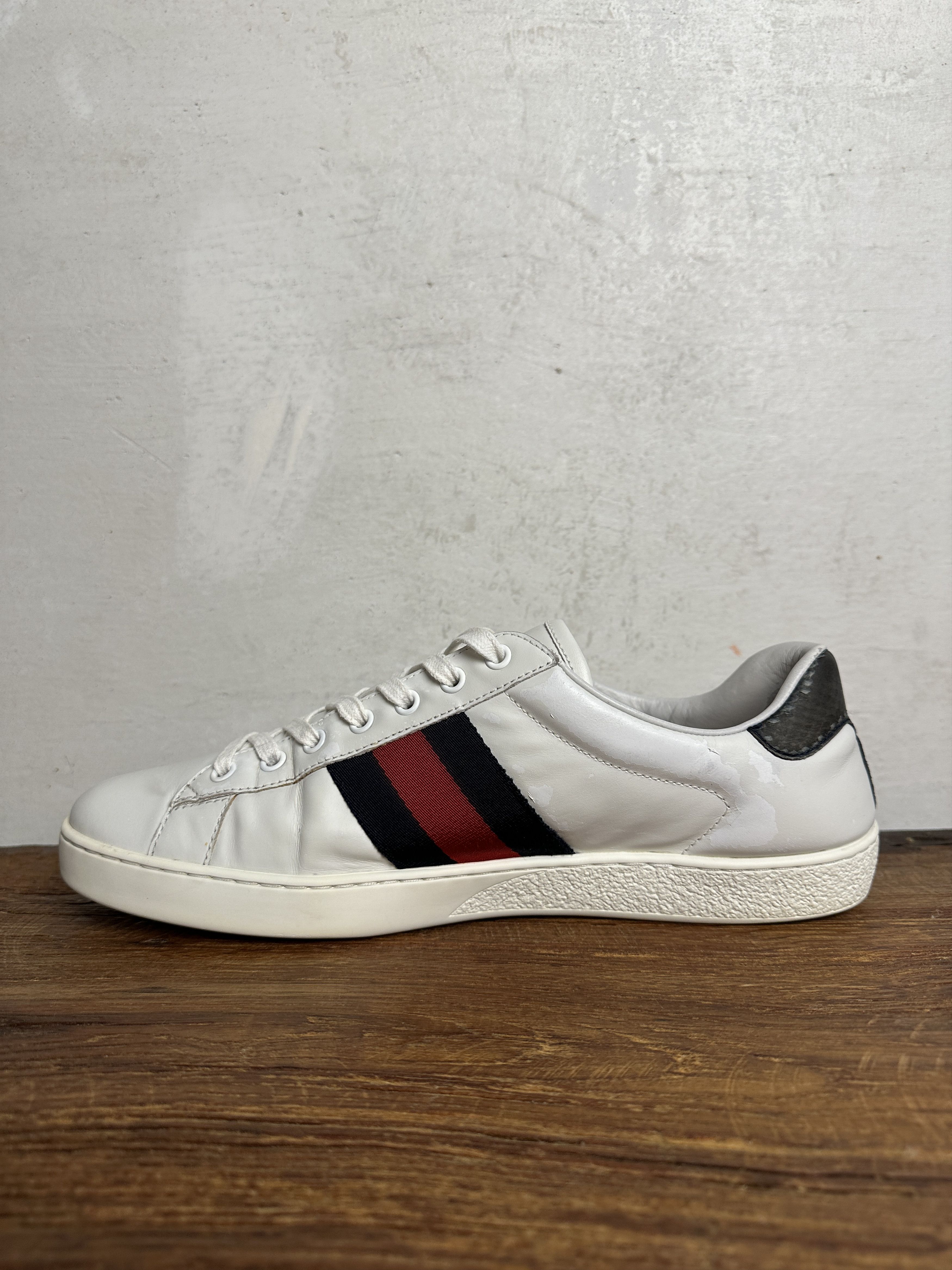 Gucci Gucci Ace Leather Sneaker White Navy Size US 9.5 / EU 42-43 - 3 Thumbnail