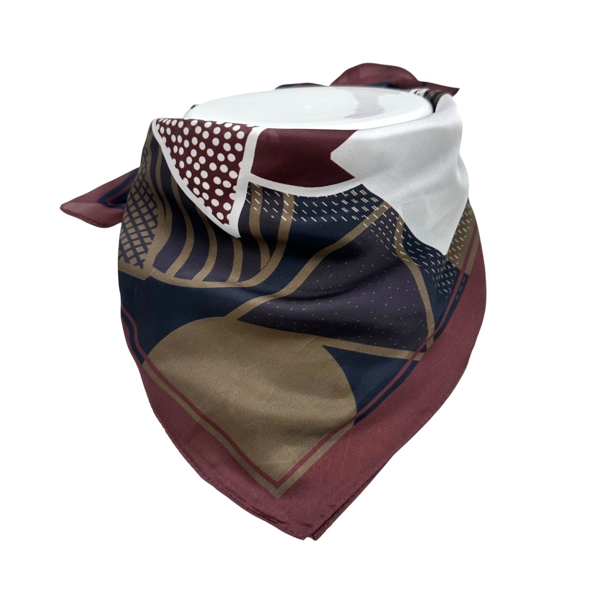 Other ⭐Geometric Square Scarf Brown Silky Neck Wrap Retro Abstract Size ONE SIZE - 3 Thumbnail