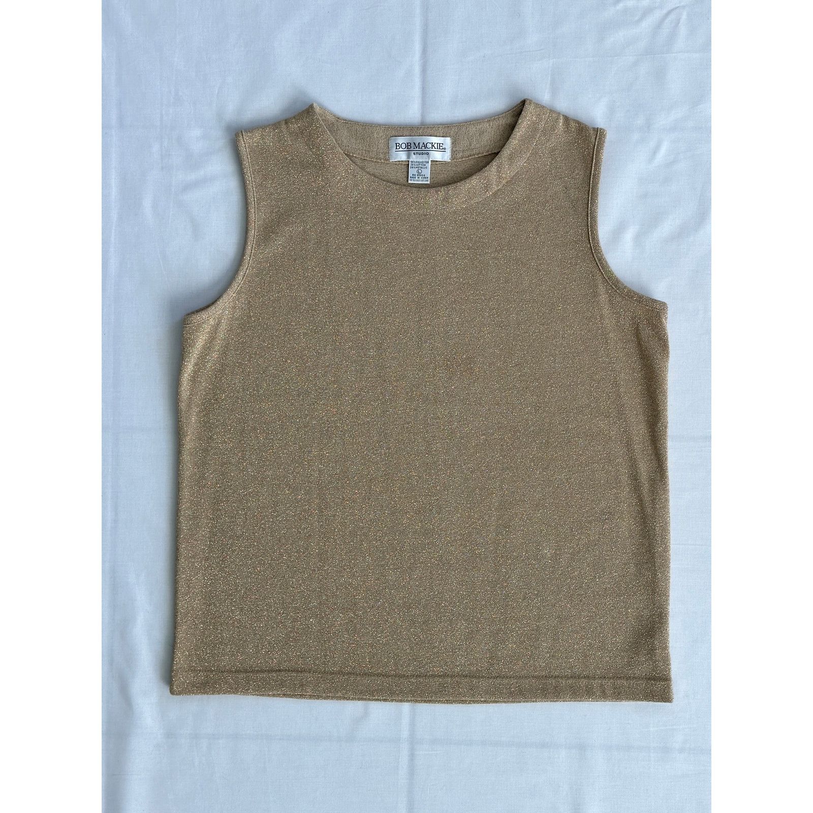 Bob Mackie Vintage Bob Mackie Gold Metallic Knit Tank Top L Size US L / EU 52-54 / 3 - 1 Thumbnail