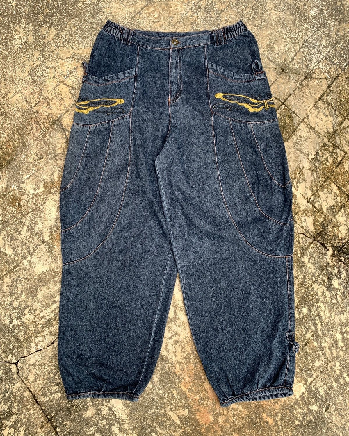 Japanese Brand y2k Du Qin Butterfly Embroidery Jeans Baggy Balloon Pants Size US 33 - 1 Thumbnail