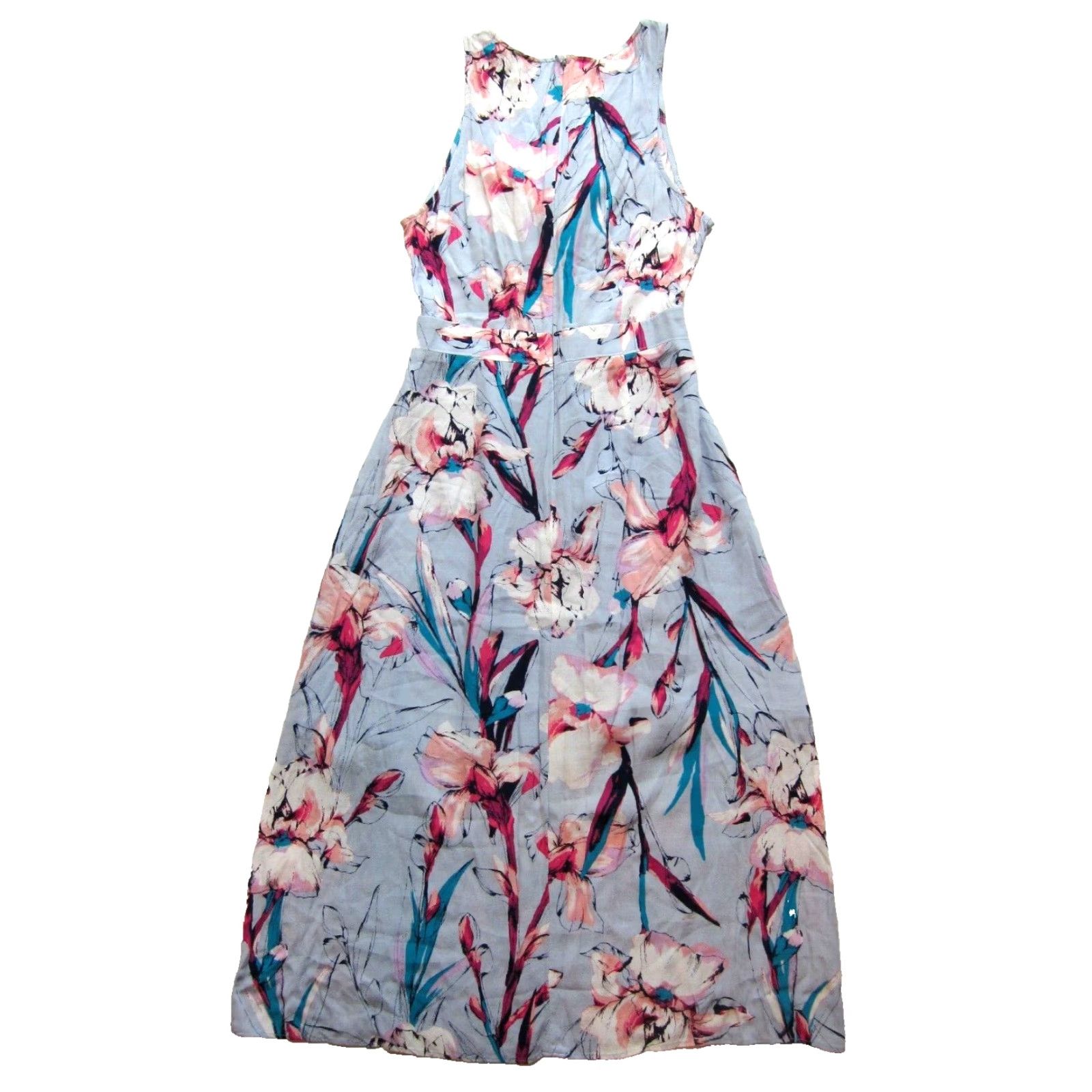 Vintage VINTAGE Leith Tank Dress Open Stomach Midi 100% Rayon Floral Blue Pink Green Small Size S / US 4 / IT 40 - 2 Thumbnail
