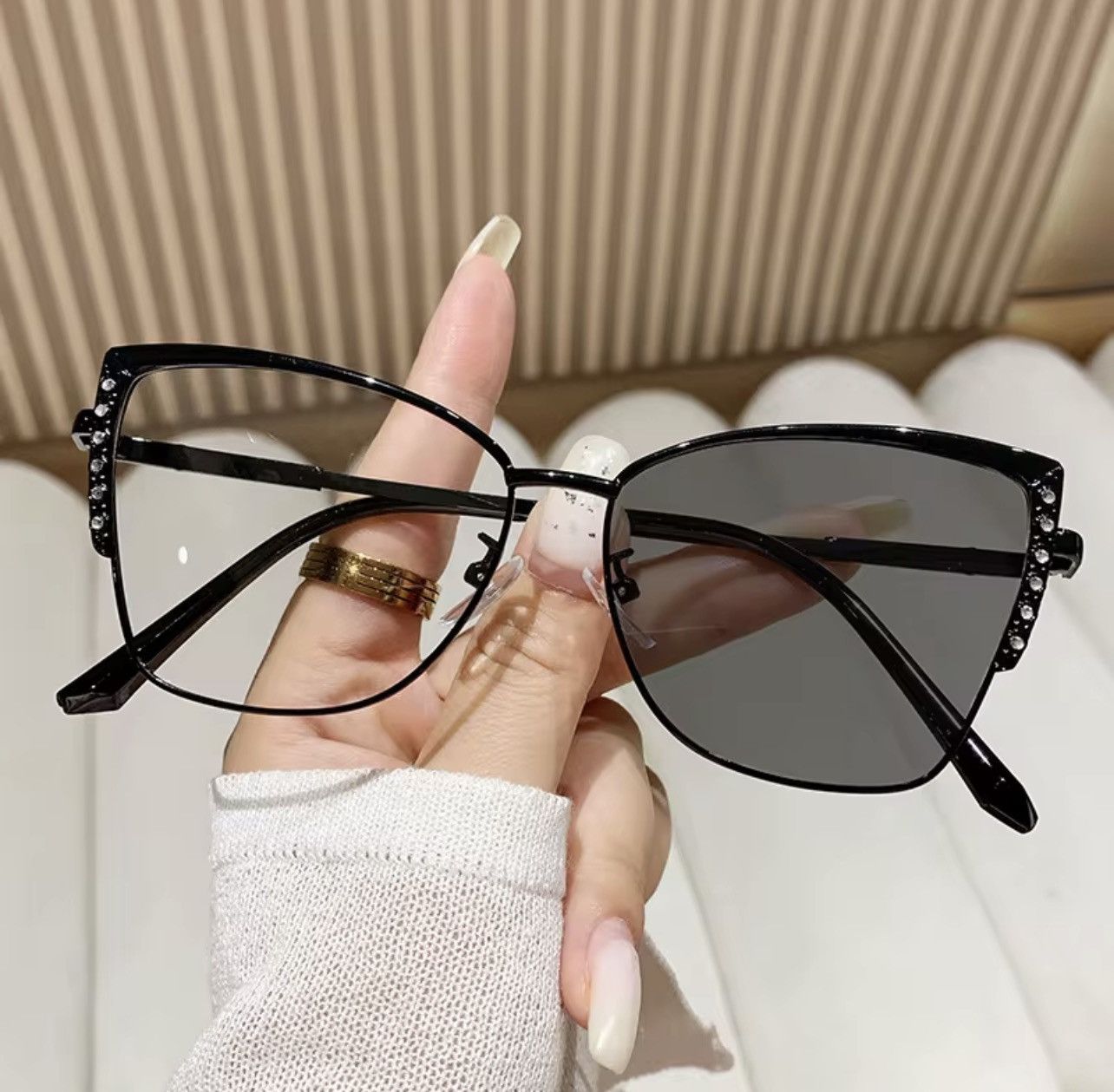Other Black Cat Eye Photochromic Glasses Women Anti Blue Light Size ONE SIZE - 1 Thumbnail