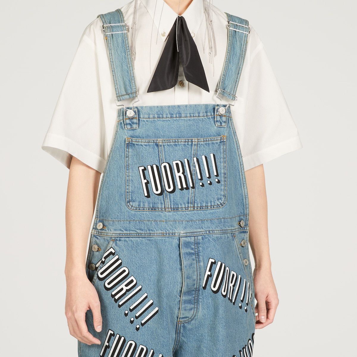 32 - Gucci Cotton Denim Overall Fuori!! Print Jeans Blue