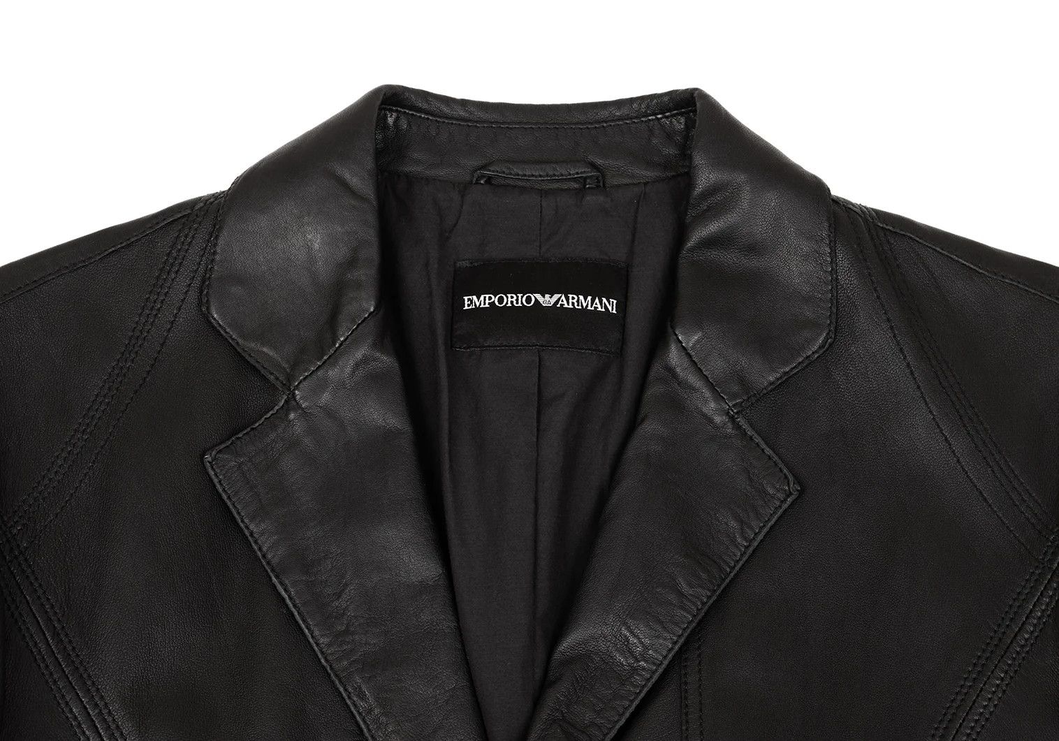 Emporio Armani Back Cutwork Design Leather Tailored Jacket Black 46 Size US S / EU 44-46 / 1 - 5 Thumbnail