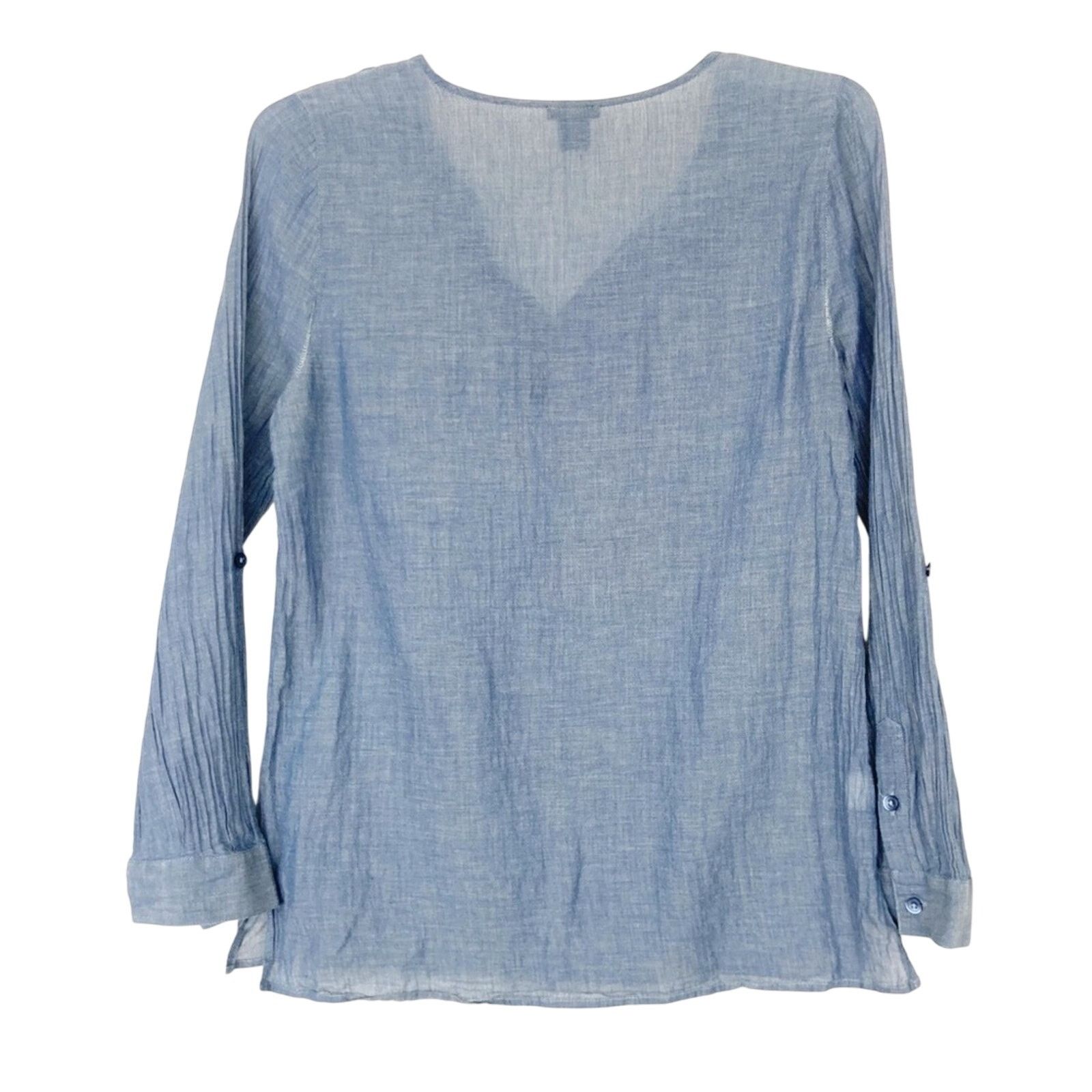 Ann Taylor Ann Taylor Chambray Split Neck Long Sleeve Shirt Sz M Size M / US 6-8 / IT 42-44 - 4 Thumbnail