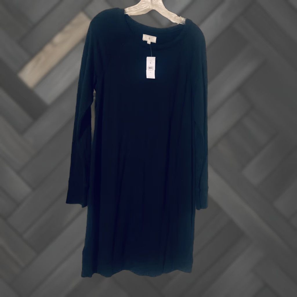 Lou & Grey Lou & Grey Shirt Dress Solid Black Long Sleeve Stretch Knit Pullover Size M Size M / US 6-8 / IT 42-44 - 1 Thumbnail
