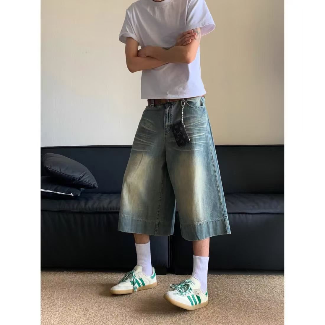 Japanese Brand × Jean Blue street casual retro distressed washed denim shorts Size US 32 / EU 48 - 3 Thumbnail