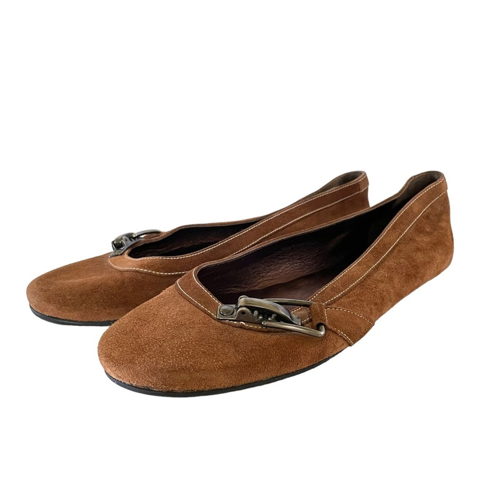 Barbara Bui BUI By Barbara Bui Brown Suede Buckle Accent Ballet Flats Size US 7.5 / IT 37.5 - 2 Thumbnail