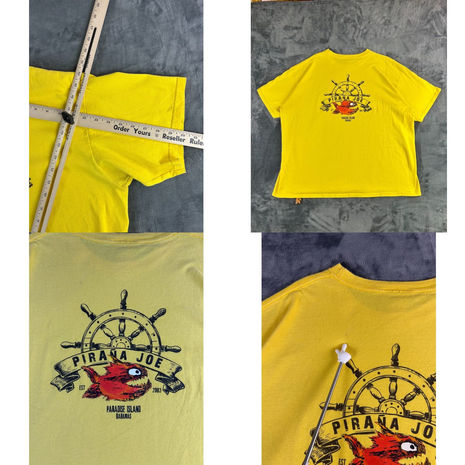 Nautica VINTAGE Pirana Joe T-Shirt Yellow 2XL Mens Hawaiian Shirt Short Sleeve Summer/Beach Parrot Cartoon 90s/Nautical Caribbean Womens Girls Size US XXL / EU 58 / 5 - 8 Thumbnail