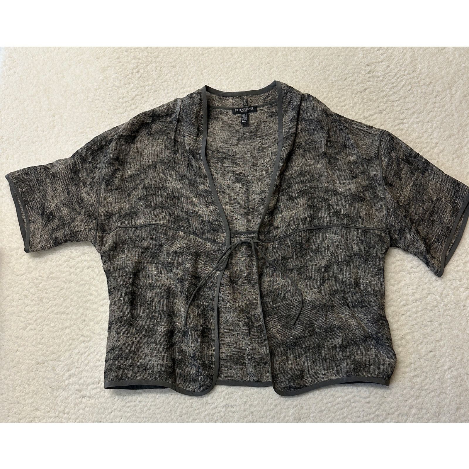 Eileen Fisher Eileen Fisher Tie Front Gauze Jaquard Jacket Small Petite Size S / US 4 / IT 40 - 1 Thumbnail