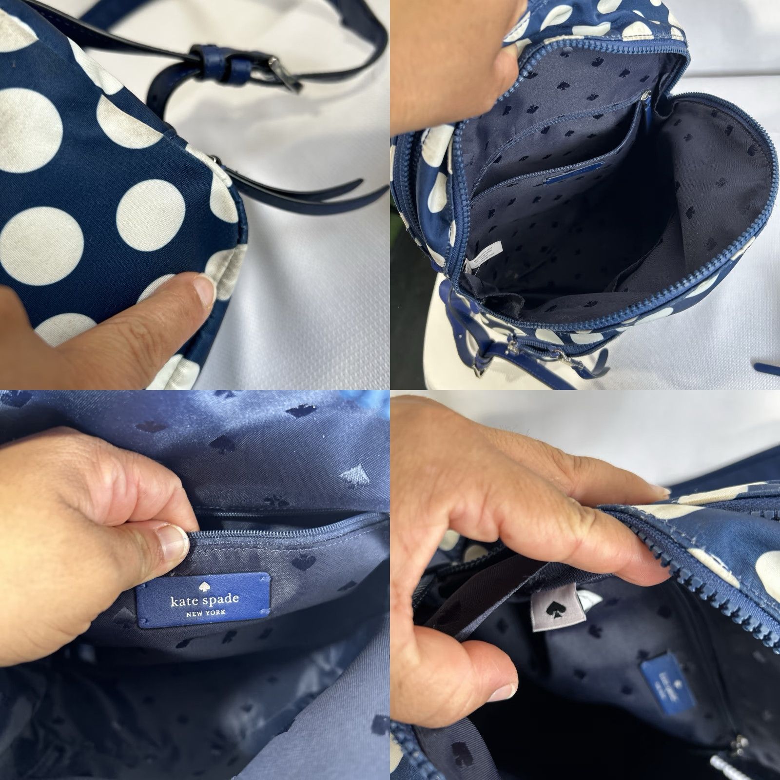Vintage Kate Spade Karissa Nylon Seaside Small Backpack Blue With Wallet Polka Dot Backpack Women Small Blue Wallet Included Size ONE SIZE - 8 Thumbnail