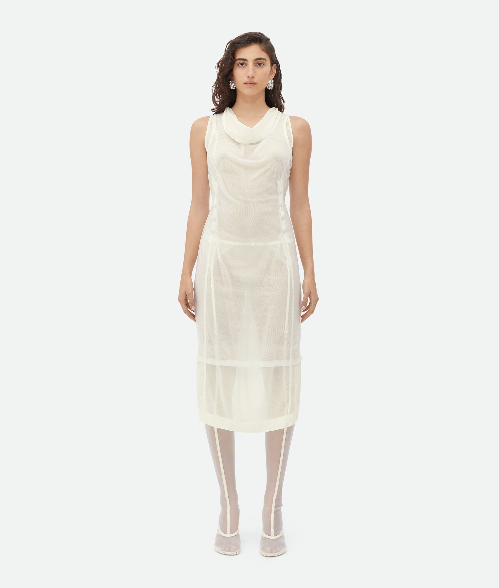 Bottega Veneta o1bcso1str0225 Double Layer Light Cotton Nylon Midi Dress Size M / US 6-8 / IT 42-44 - 1 Thumbnail