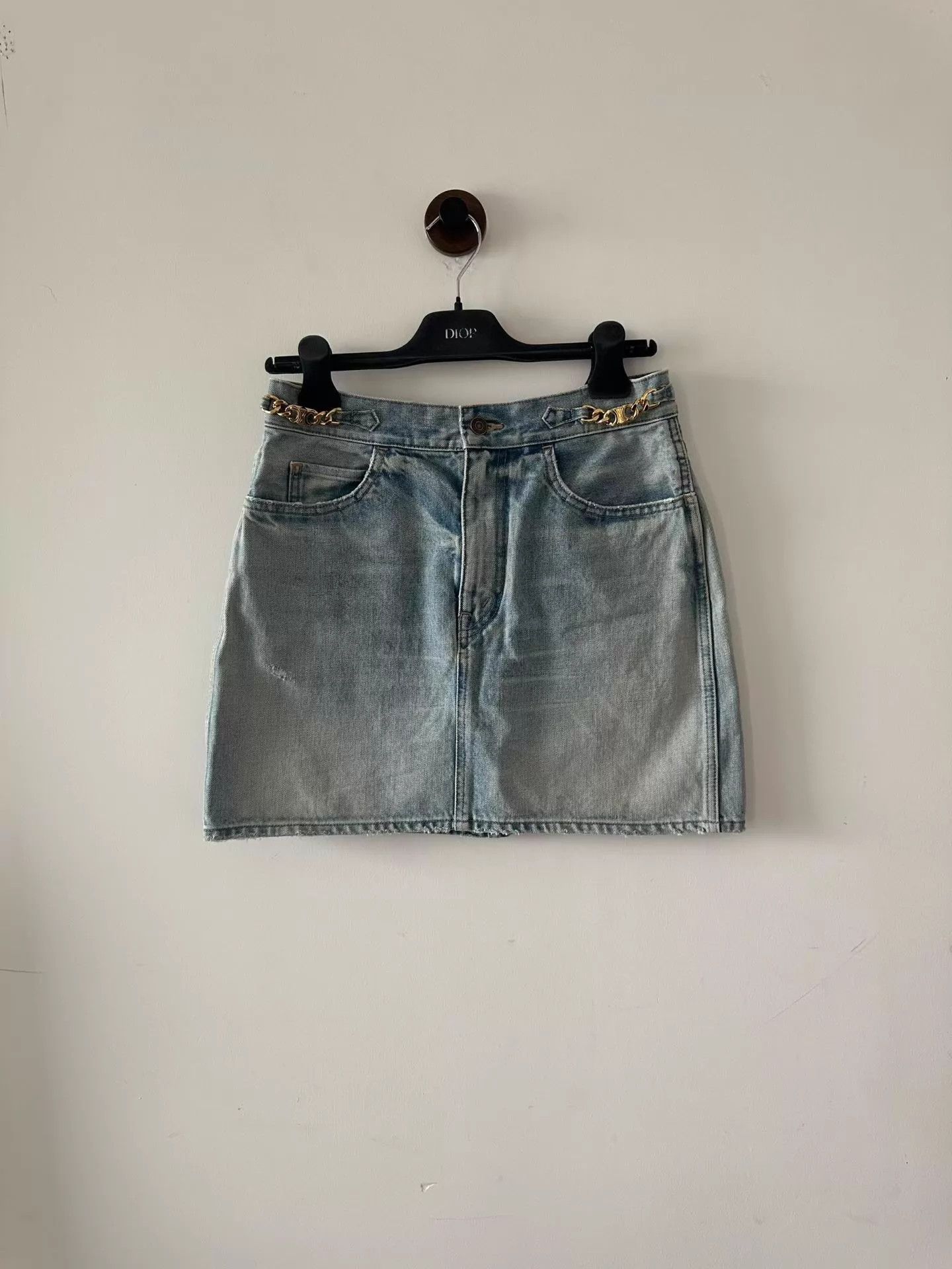 Celine CELINE Denim Skirt Triomphe Gold Buckle 29 99New Size 29" - 1 Thumbnail