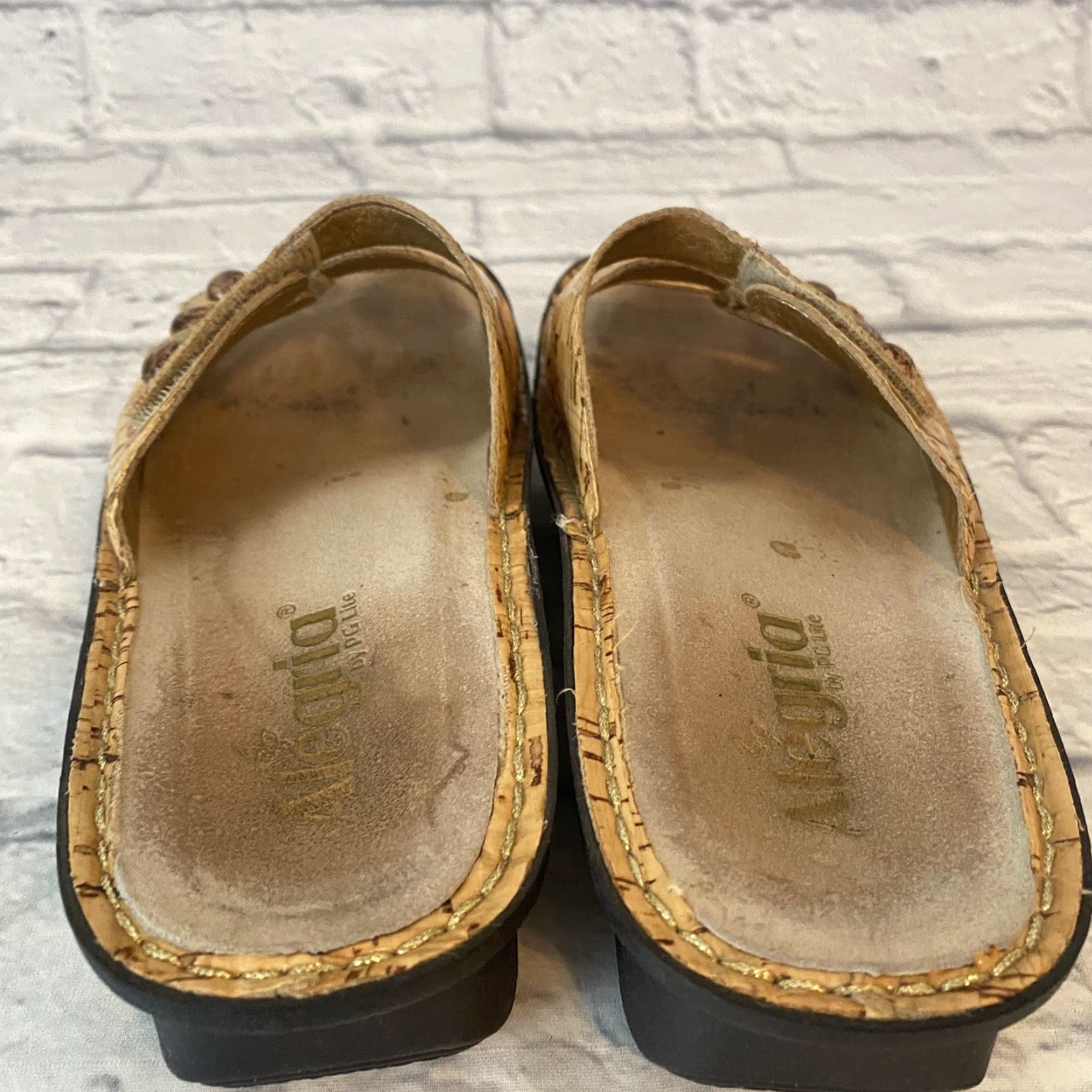 Vintage Alegria Algeria Fiona F10-418 Leather Cork Print 3 Strap Slide Sandals Beige 38/US 7.5 Cork Pattern Casual Women Size US 8 / IT 38 - 6 Thumbnail