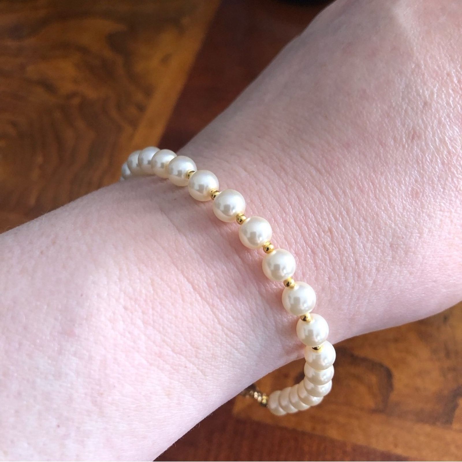 Vintage Vintage repaired glass cream pearl long length bracelet Size ONE SIZE - 2 Thumbnail