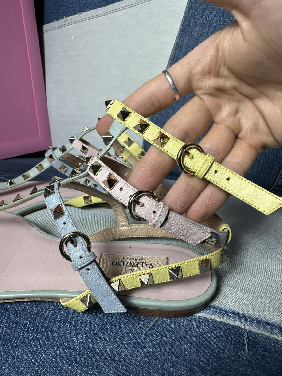 Valentino Valentino Rockstud Leather Ankle Strap Sandals Flat Size US 9.5 / IT 39.5 - 10 Thumbnail