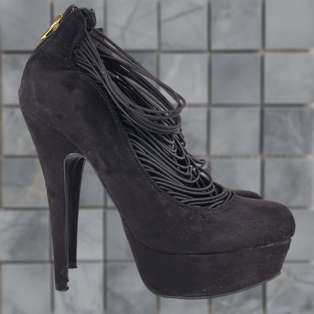 Vintage VINTAGE SHI by JOURNEY Dressy Fabric High Heel Stiletto Shoe Black 9.5 Women Party Stilettos Fabric Heel 3 in. Stiletto Shoes M Black Womens Size L / US 10 / IT 46 - 1 Thumbnail