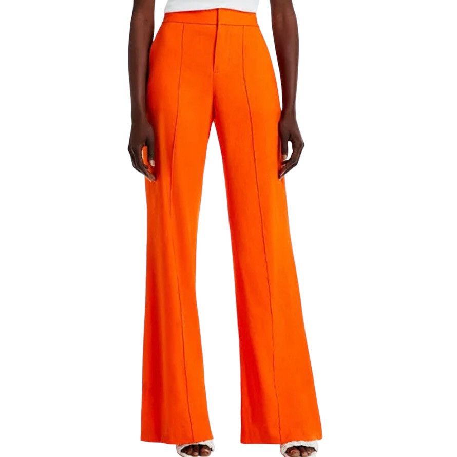 image of Alice Olivia Alice + Olivia High Waist Linen Blend Pants in Orange, Women's (Size 27)