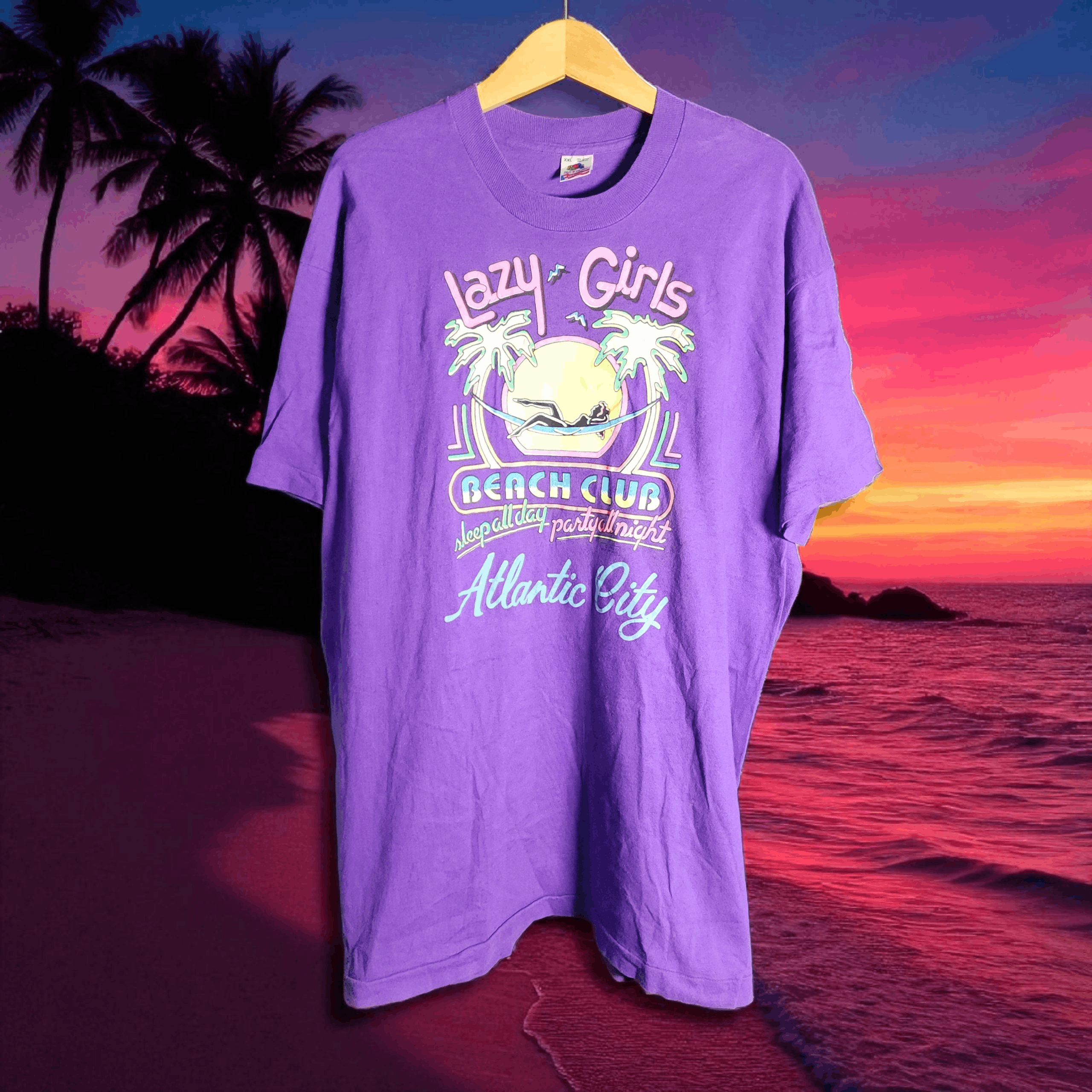 Vintage Vintage 1990 Lazy Girls Beach Club Atlantic City tees Fotl Size US XXL / EU 58 / 5 - 1 Thumbnail