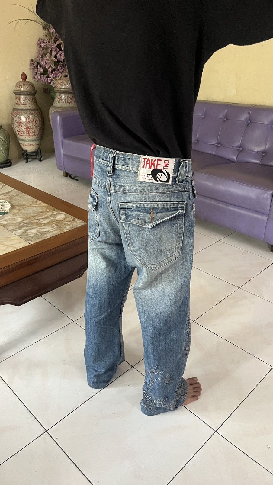 Japanese Brand Take Two Dragon Embroidery Denim Pants "Japanese Sukajan" Size US 30 / EU 46 - 7 Thumbnail