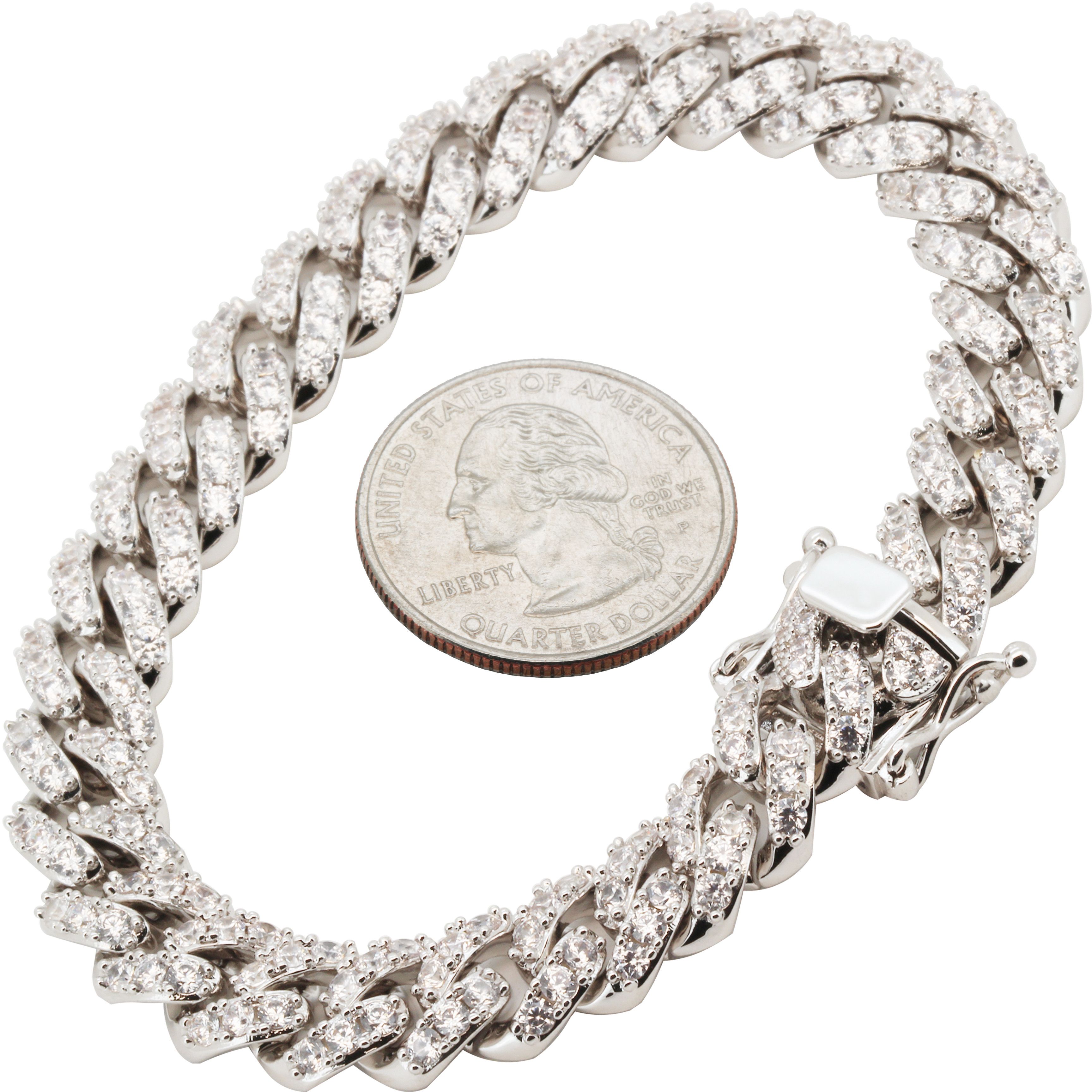 Other 14k White Gold Plated AAA CZ 10mm Cuban Link Bracelet 8” Size ONE SIZE - 1 Thumbnail