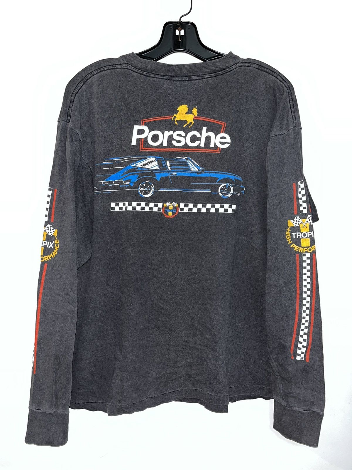 image of Unsound Rags x Vintage Crazy Vintage 90’S Faded Distressed Porsche Car Racing Shirt in Black (Size 
