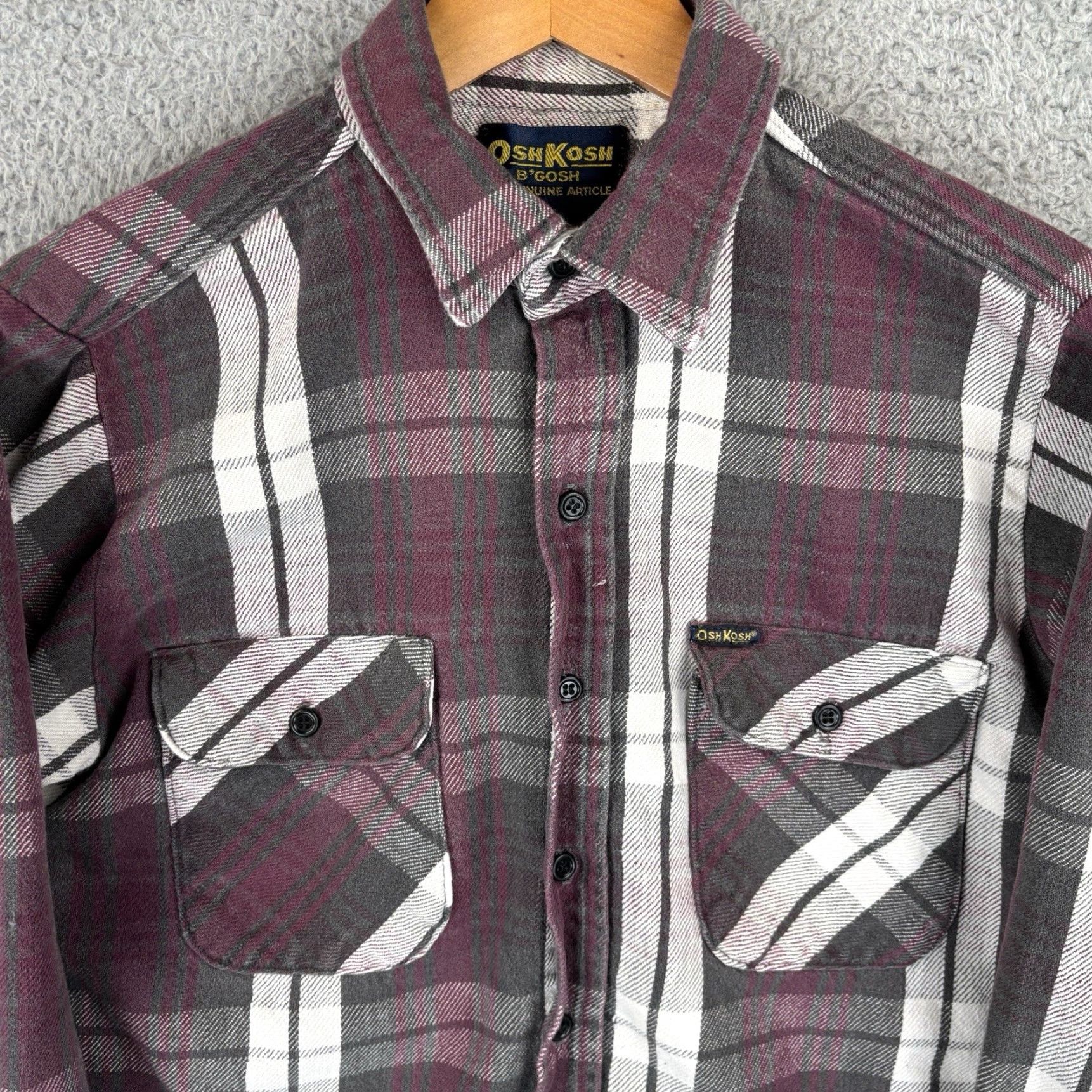 Vintage VINTAGE OshKosh B’Gosh Heavy Flannel Work Shirt Men M Maroon Gray Plaid USA Size US M / EU 48-50 / 2 - 2 Thumbnail