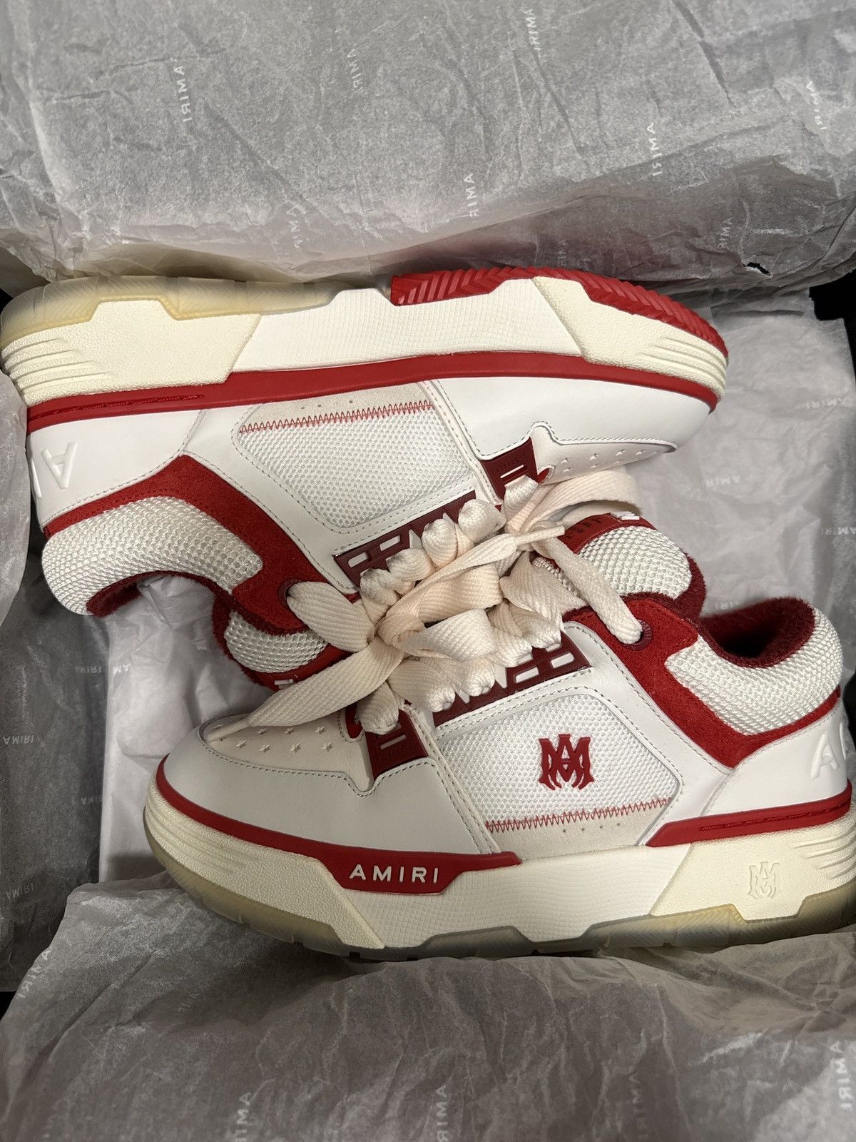 Amiri 2023 Amiri MA-1 Low Top Sneakers in White/Red Size US 10 / EU 43 - 5 Thumbnail