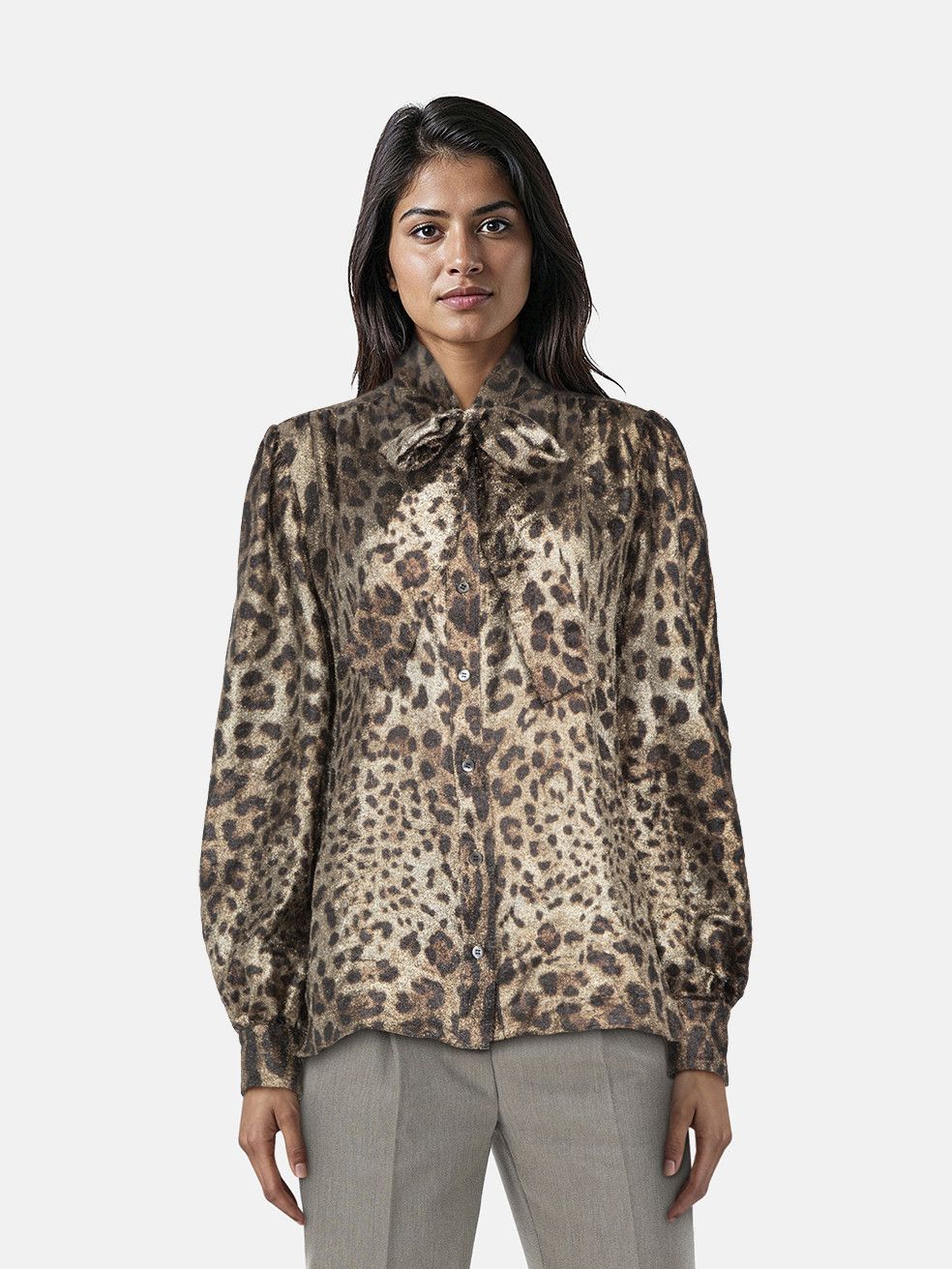 Dolce & Gabbana Metallic Leopard Print Blouse Size L / US 10 / IT 46 - 1 Thumbnail