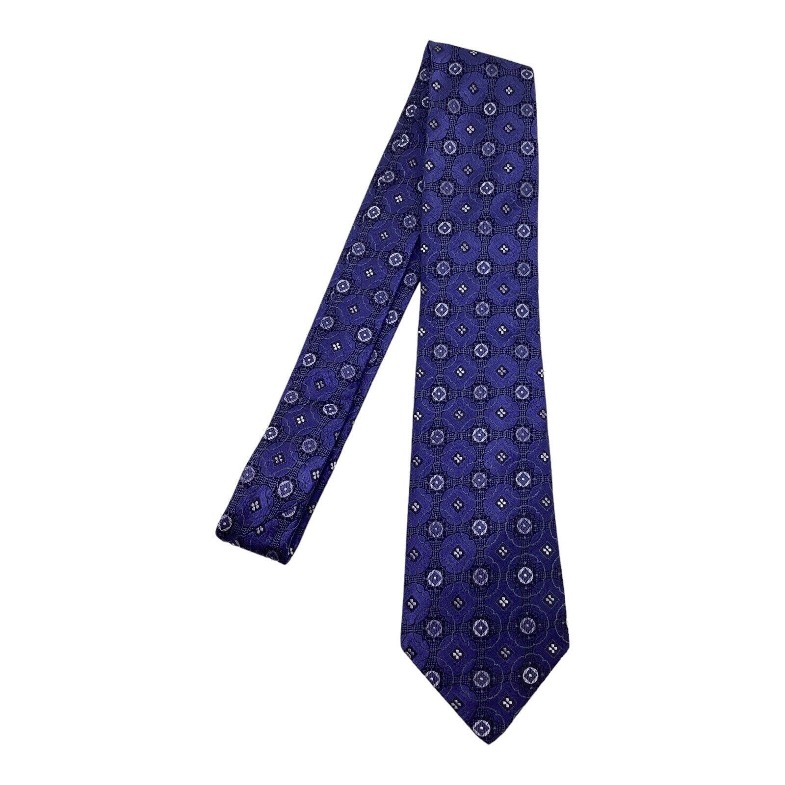 Other POLIFRONI Milano Blue Medallion Print Silk Tie Made In Quebe Size ONE SIZE - 5 Thumbnail