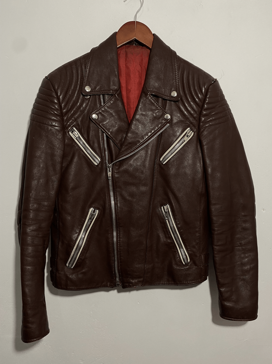 image of Rare Vintage 80's Brown Biker Jacket English Punk Style in Brown/Red, Men's (Size Medium)