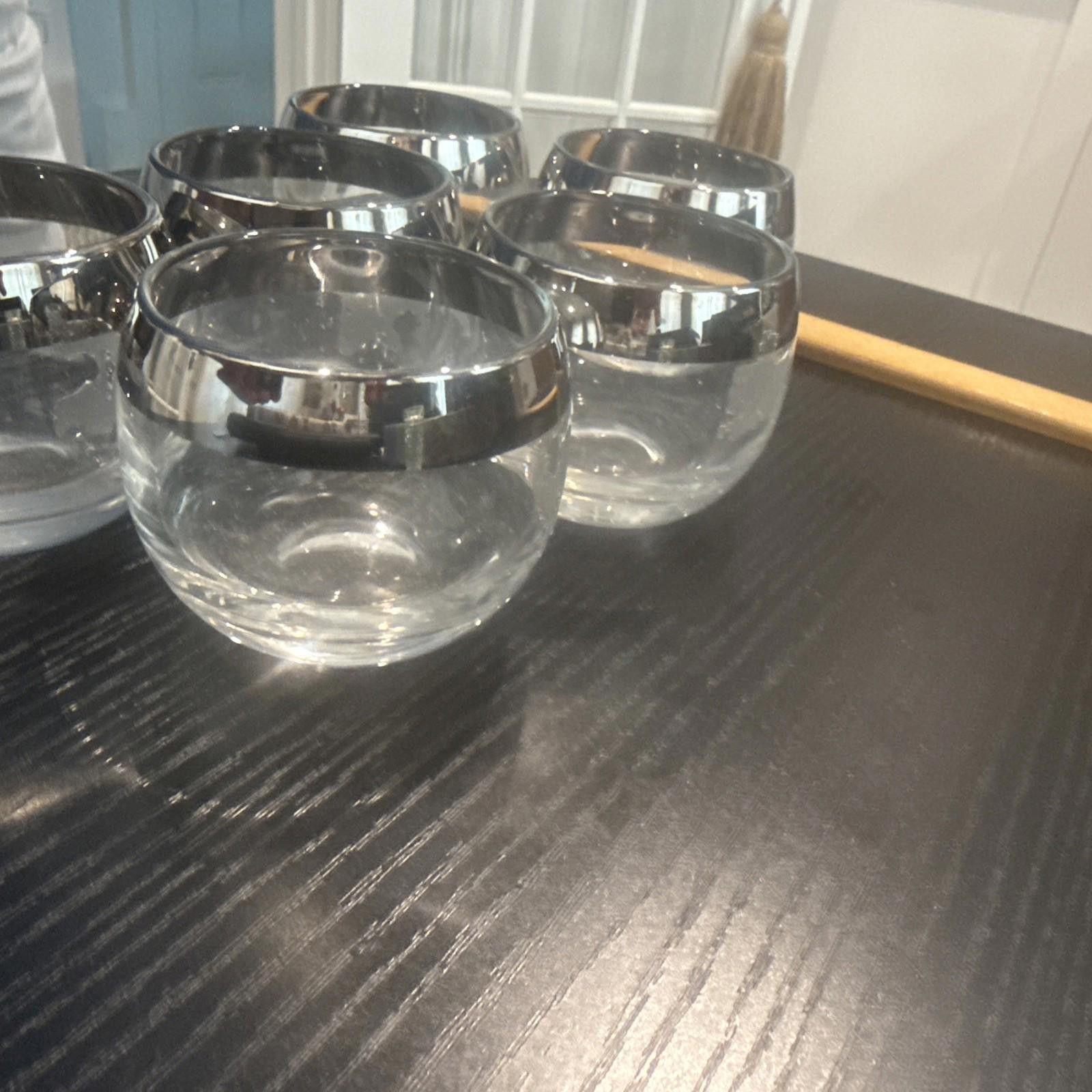 Designer Silver Rim Roly Poly Style Cocktail 6 Glasses MCM Bar Size ONE SIZE - 3 Thumbnail