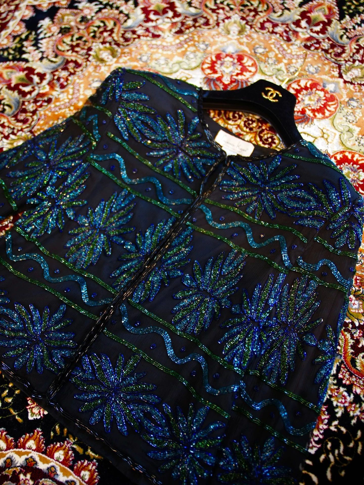 Vintage US Vintage Beaded Silk Dark Blue Jacket Women's L Size L / US 10 / IT 46 - 4 Thumbnail