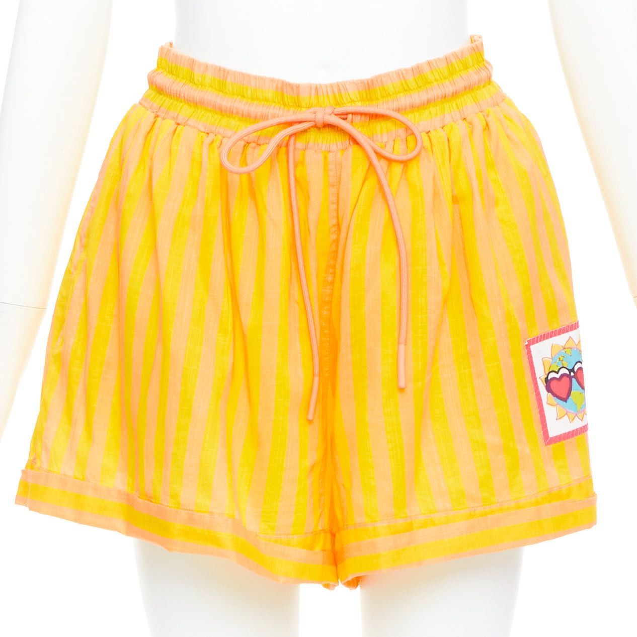 Zimmermann ZIMMERMANN yellow orange cotton voile striped logo boxer shorts US0 XS Size 26" / US 2 / IT 38 - 1 Thumbnail