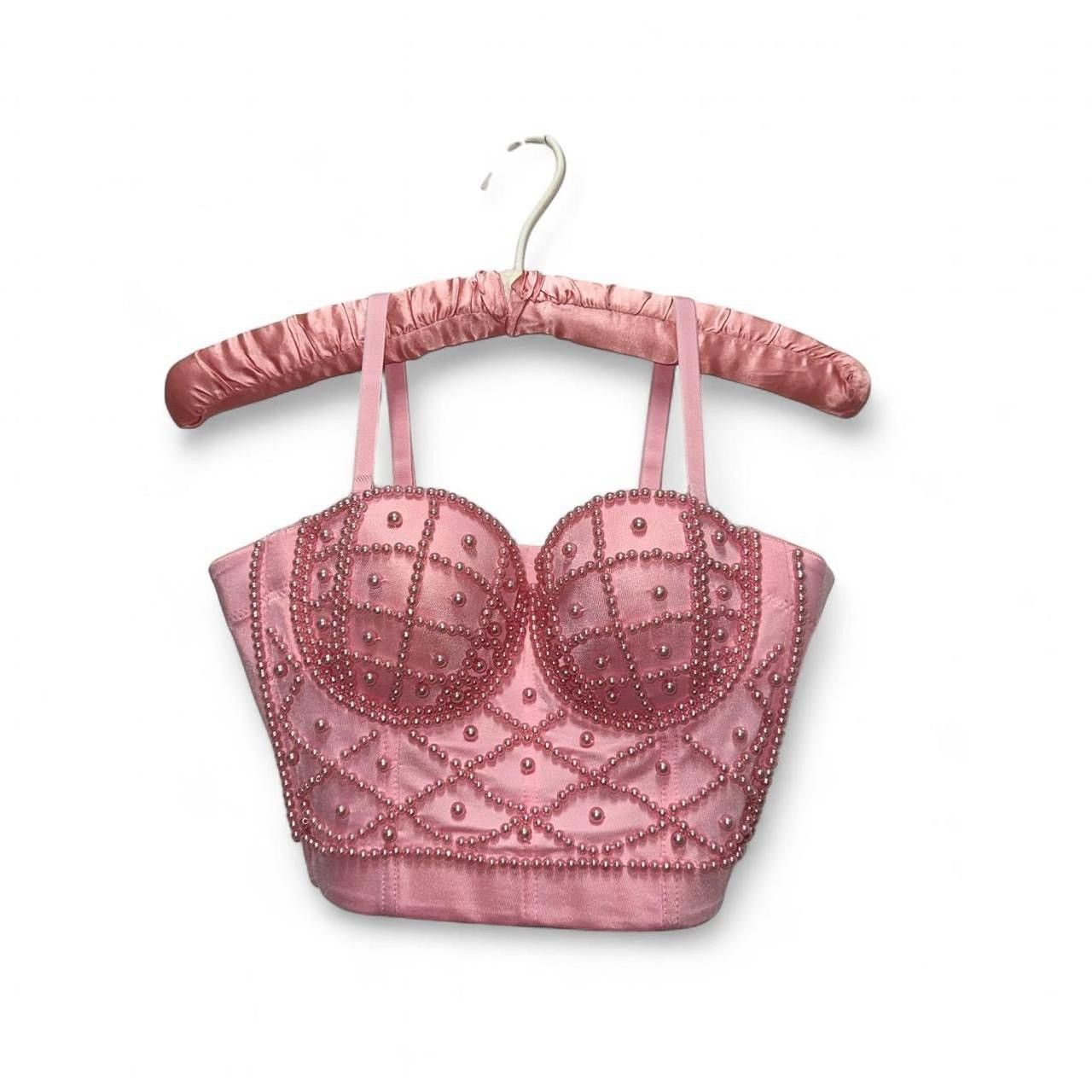 Vintage Pink Pearl beaded corset bustier top 36C Size ONE SIZE - 4 Thumbnail