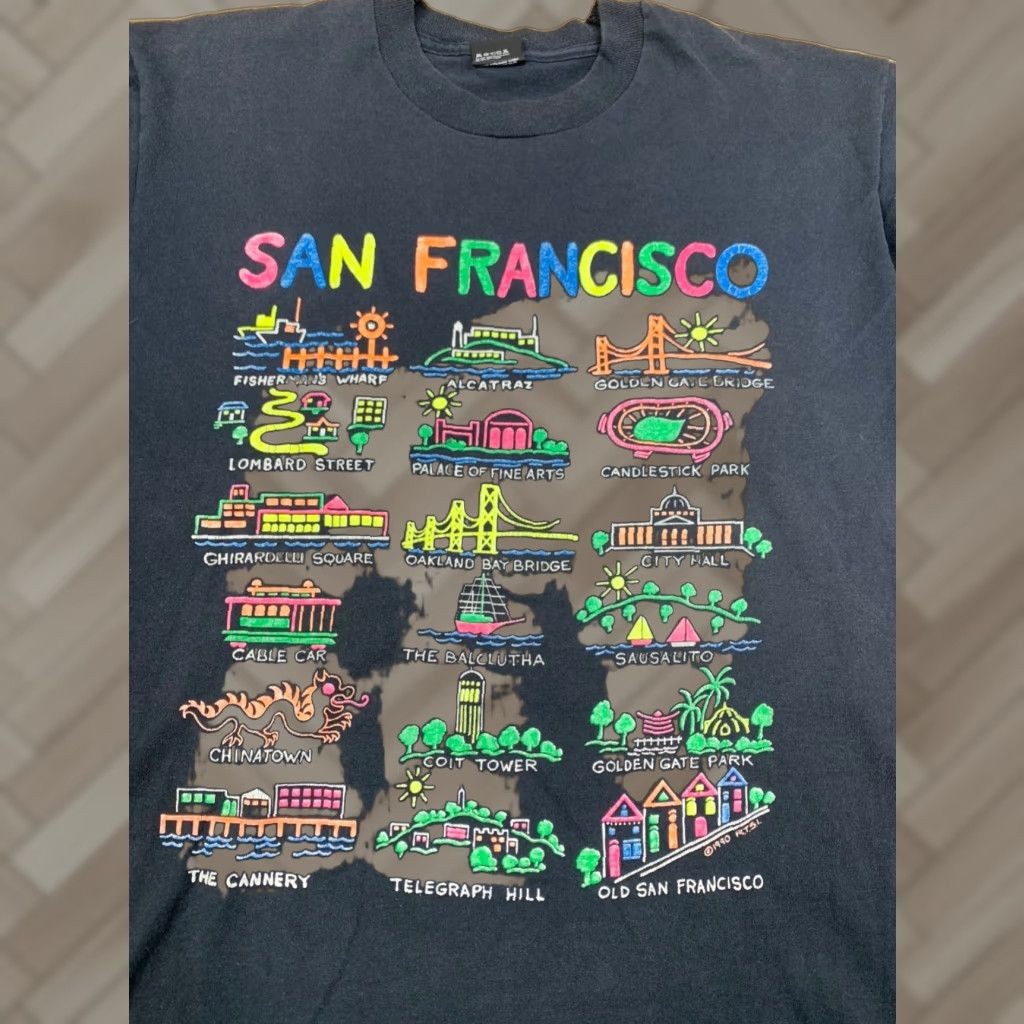 Vintage VINTAGE San Francisco SF Tourist Shirt Mens XL Black Cotton Blend 90s T-Shirt 12361 Size US XL / EU 56 / 4 - 1 Thumbnail