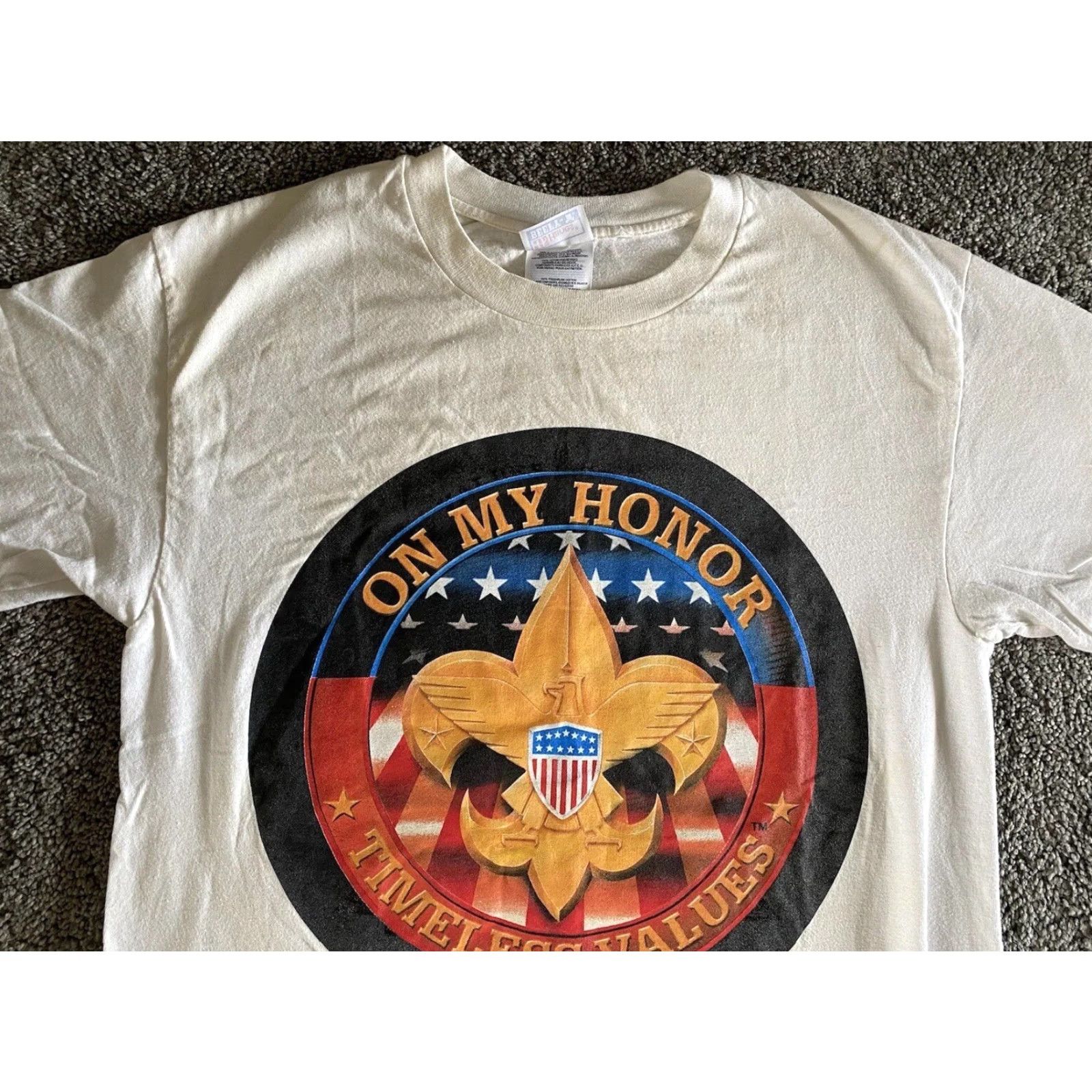 Hanes VINTAGE Hanes Beefy-T T-Shirt Men’s Adult M 38-40 On My Honor Boy Scouts White 90s Classic USA Outdoor Mens Size US M / EU 48-50 / 2 - 6 Thumbnail