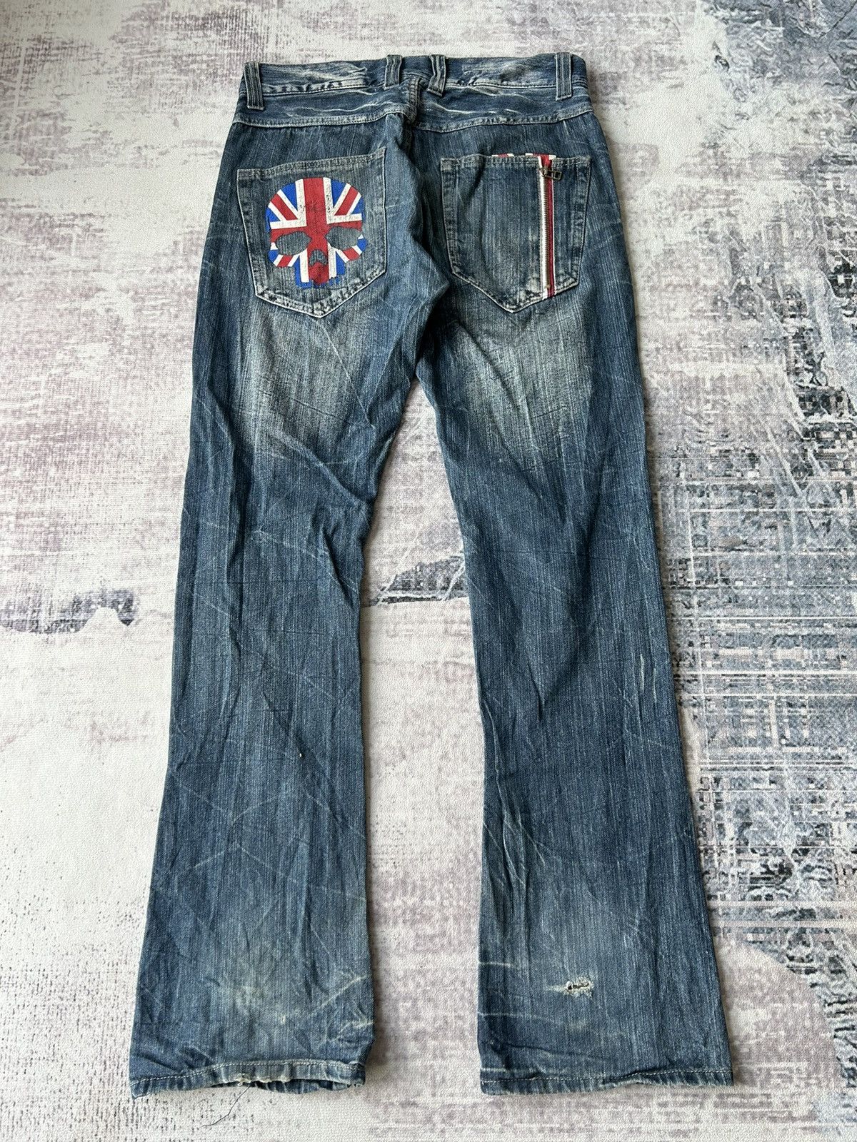 If Six Was Nine Punk Skull Flared Distressed Jeans Style Size US 32 / EU 48 - 2 Thumbnail