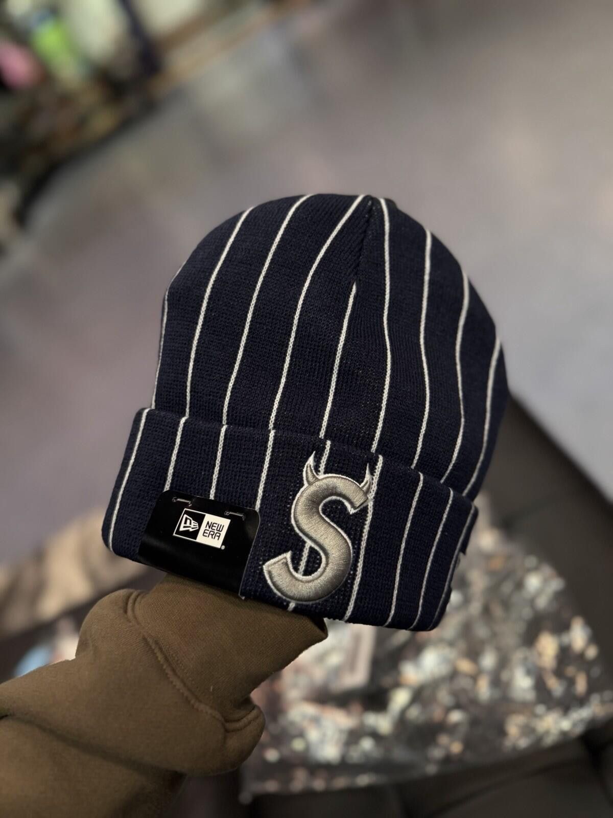 Supreme Supreme New Era Devil S Logo Beanie - Blue Stripe- Brand New Size ONE SIZE - 2 Thumbnail