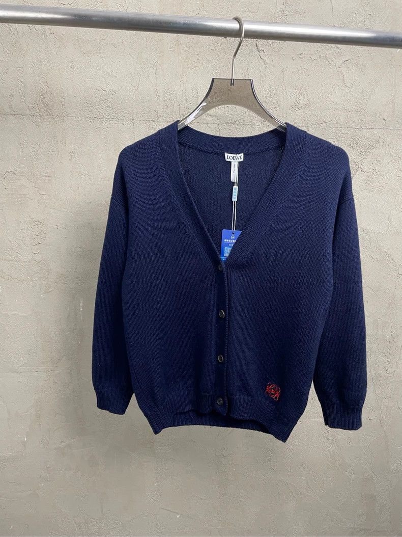 Loewe loewe Navy blue embroidered small logo wool cardigan 2506-N Size US S / EU 44-46 / 1 - 1 Thumbnail
