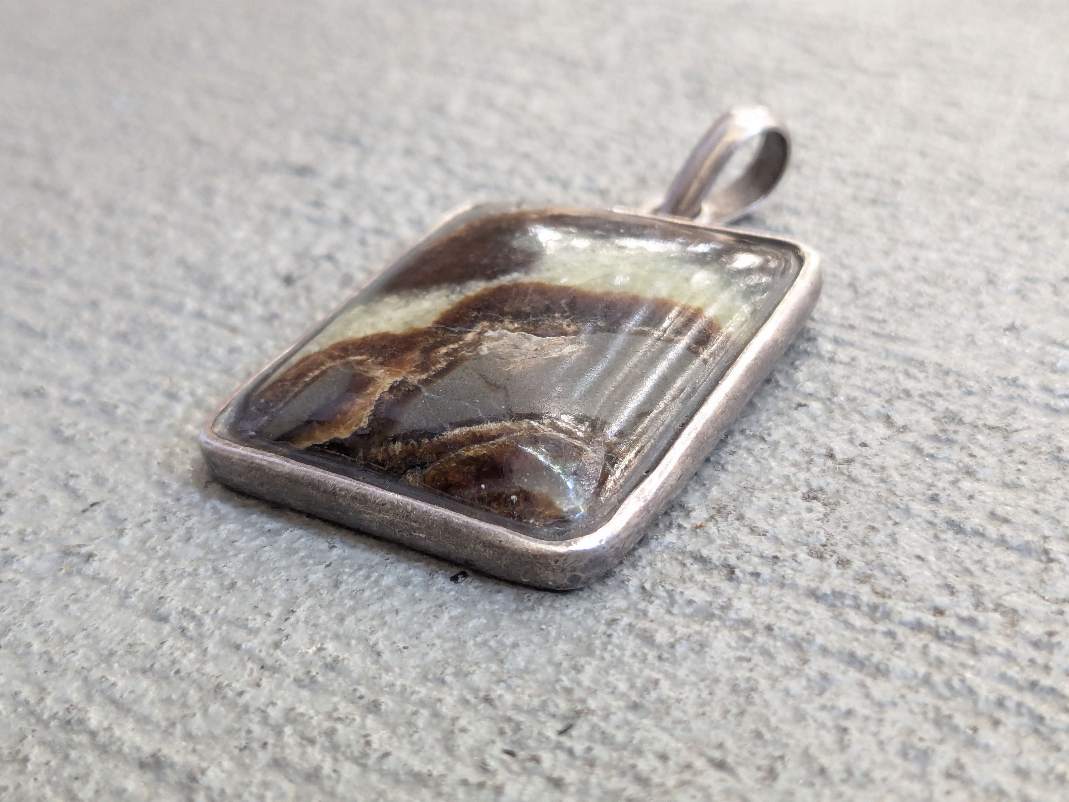 Jewelry Vintage Sterling Silver Pendant Brown Agate Square Size ONE SIZE - 4 Thumbnail