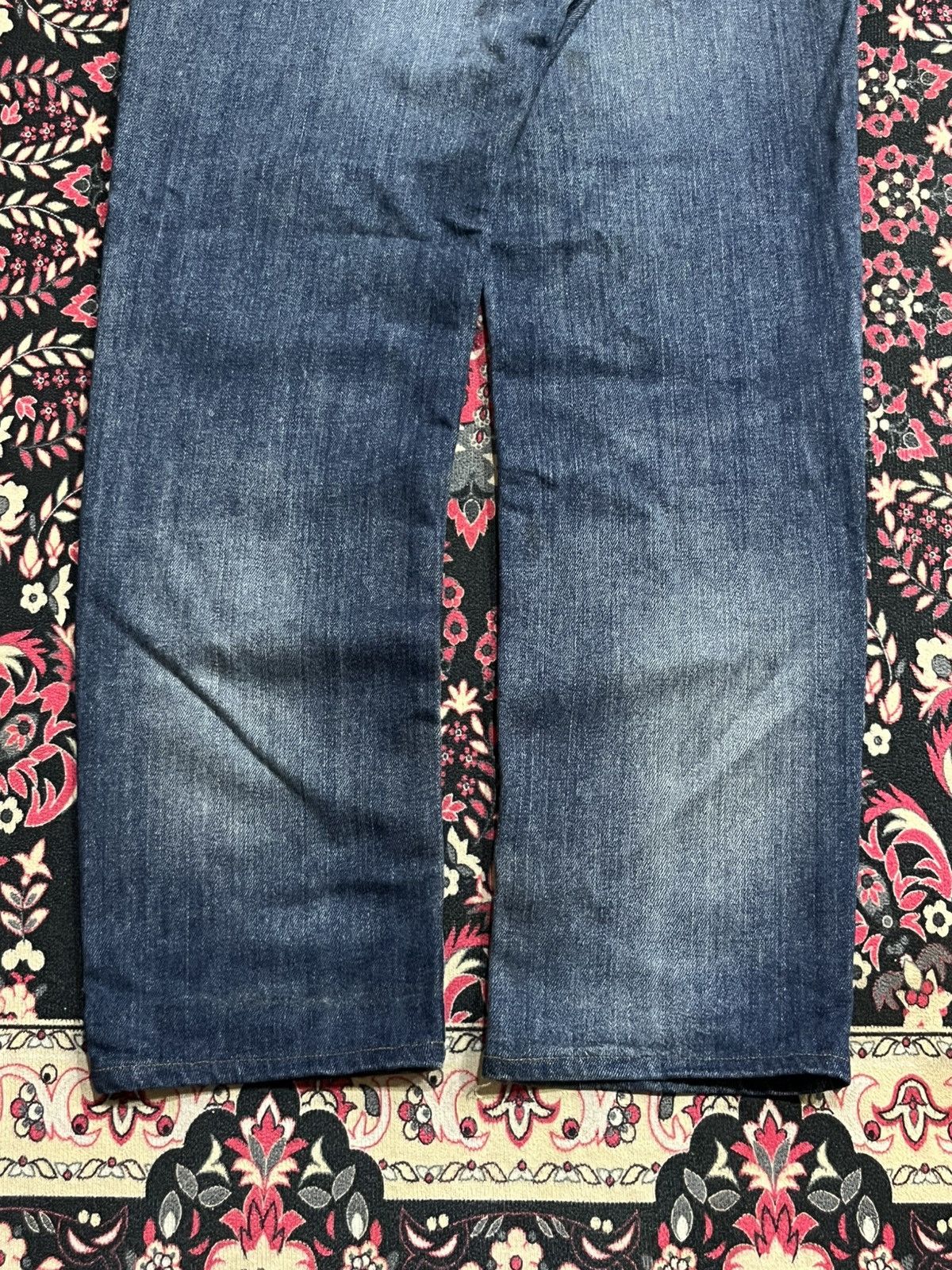 Edwin Edwin 503 Dark Blue Faded Washed Repaired Knee Straight Jean Size US 31 - 11 Thumbnail
