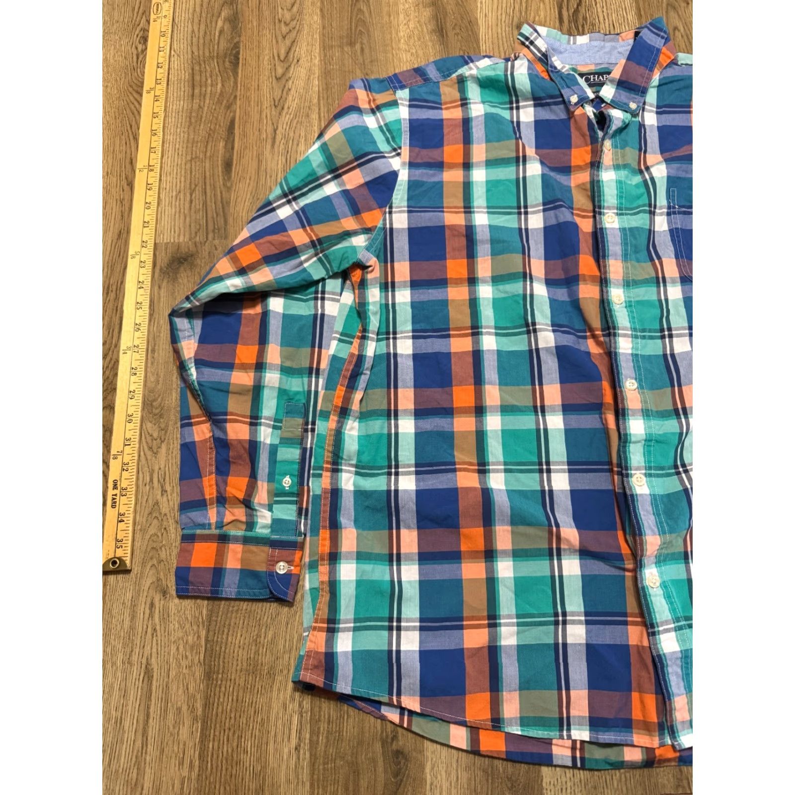 Chaps VINTAGE CHAPS Shirt Men XXL Orange Blue Green Plaid Long Sleeve Button Down Size US XXL / EU 58 / 5 - 3 Thumbnail