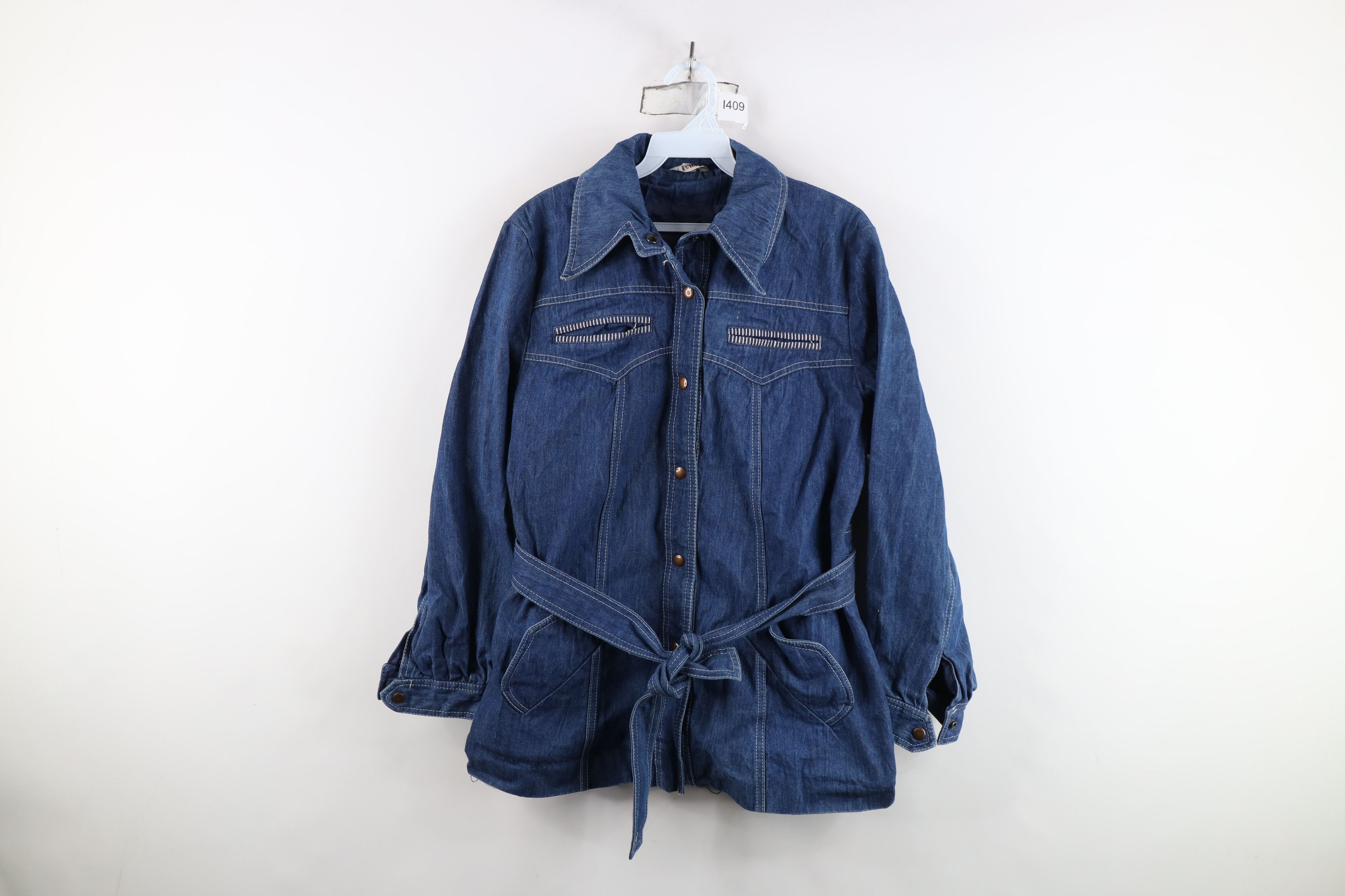 Vintage Vintage 70s Streetwear Belted Lined Denim Jean Jacket Blue Size XL / US 12-14 / IT 48-50 - 1 Thumbnail