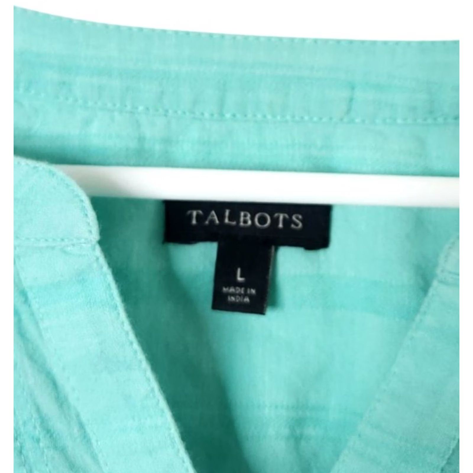 Talbots Talbots Womens L Top Lightweight Shirt 3/4 Sleeve Striped Pleated Cotton Green Size L / US 10 / IT 46 - 4 Thumbnail