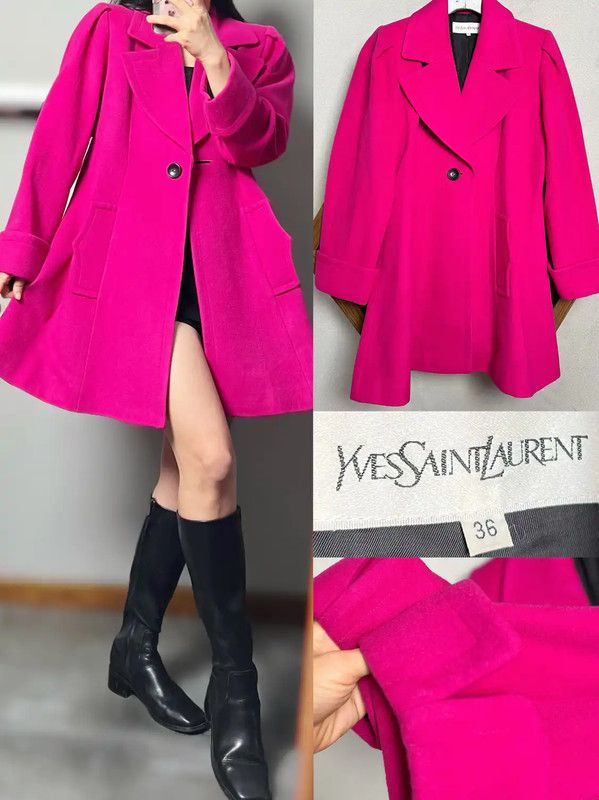 Yves Saint Laurent Bright Pink Wool Blend Coat 0089