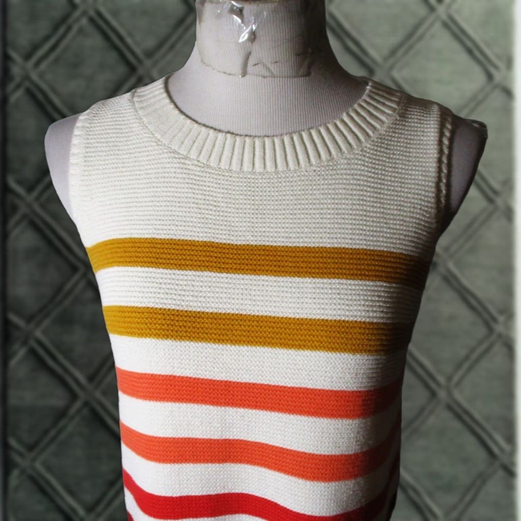 Lucky Brand LUCKY BRAND Beige Rust Heavy Knit Sleeveless Top L Shirt Women Sleeveless Printed Striped Casual Knits 2000s? Size L / US 10 / IT 46 - 1 Thumbnail