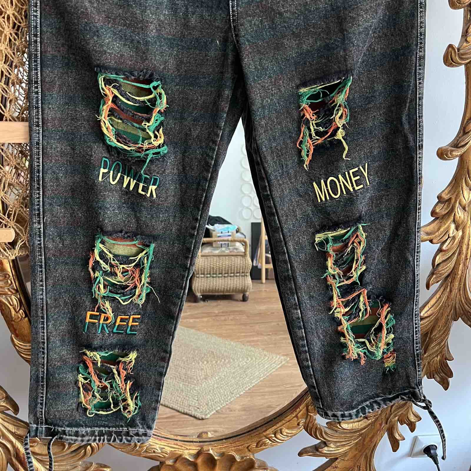 Japanese Brand Y2k Goth Rave Punk Denim Custom Jeans Handmade Pants Size US 34 / EU 50 - 3 Thumbnail